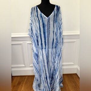 Echo Blue & White Tie-Dye Caftan‎ Cover-Up - Size S/M NWT